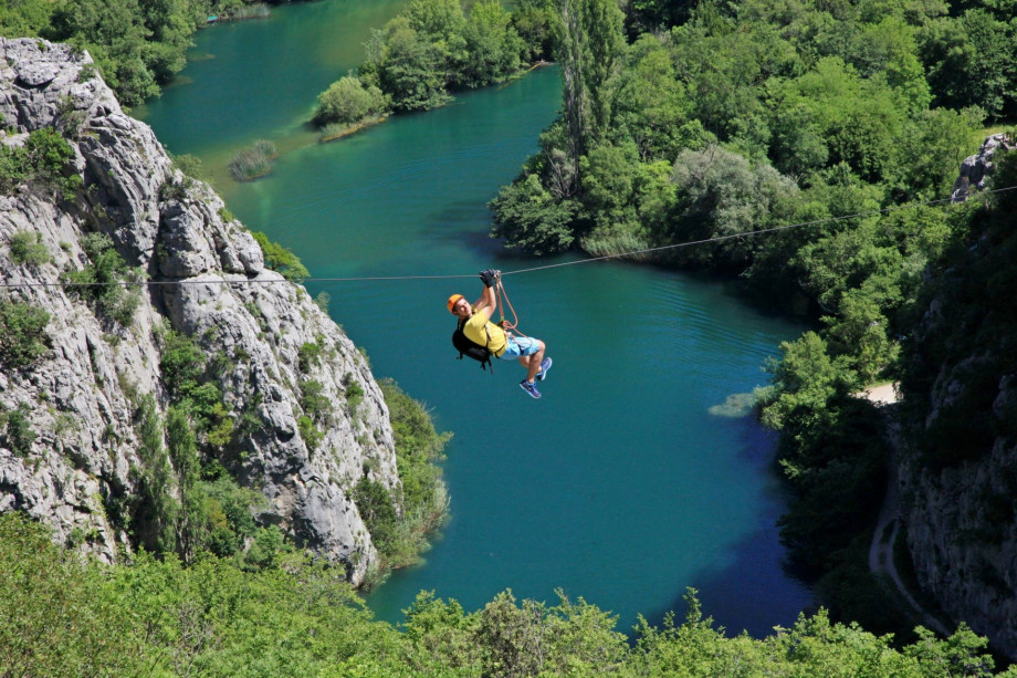 Zip-line above the canyon of the river Cetina