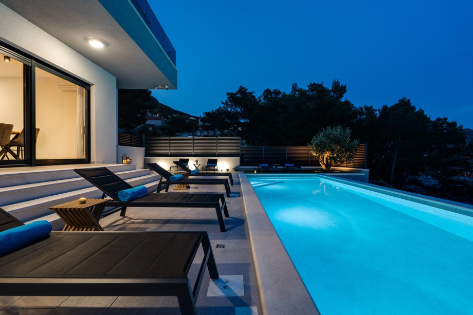 Pool area at night