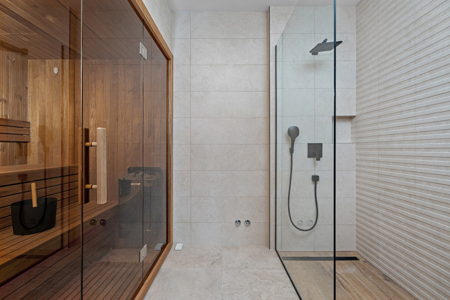 Air-conditioned Gym (22sqm) with a Multipurpose machine, an exercise bike, a Billiard for some fun, a TV, a spacious Finnish sauna, and a shower next to it.